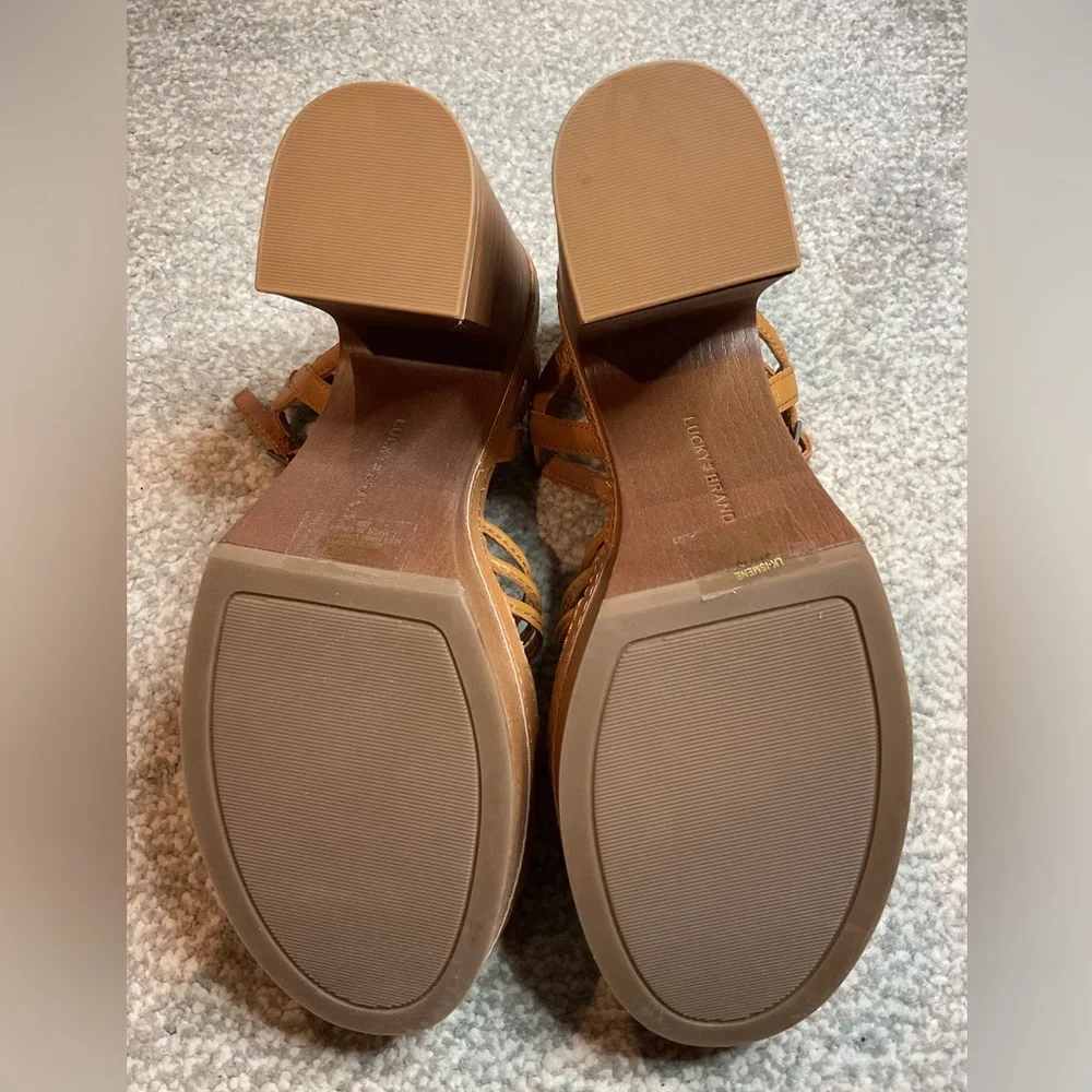 Lucky Brand Ismene Cognac Leather Platform Sandals – Size 8 (NIB)